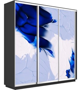 Шкаф 3-х створчатый Экспресс 2400х450х2200, Абстракция бело-голубая/серый диамант в Липецке