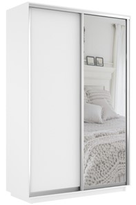 Шкаф 2-дверный Экспресс (ДСП/Зеркало) 1400х600х2400, белый снег в Липецке