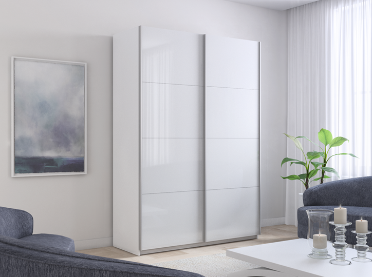 Шкаф 2-х дверный Прайм (Белое стекло/Белое стекло) 1200x570x2300, белый снег в Липецке - изображение 4