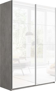 Шкаф 2-створчатый Прайм (Белое стекло/Белое стекло) 1400x570x2300, бетон в Липецке
