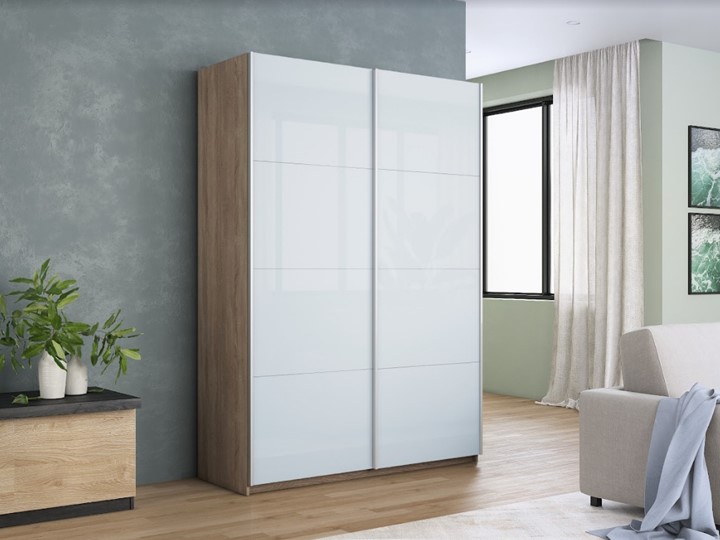 Шкаф 2-створчатый Прайм (Белое стекло/Белое стекло) 1400x570x2300, дуб сонома в Липецке - изображение 4