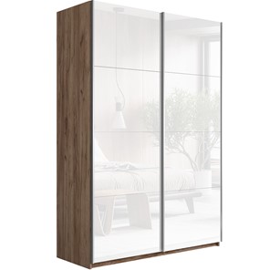 Шкаф 2-х дверный Прайм (Белое стекло/Белое стекло) 1600x570x2300, Крафт табачный в Липецке