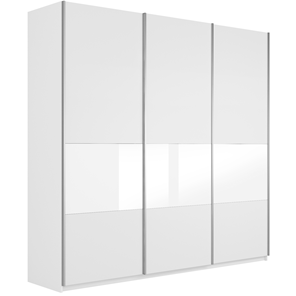 Шкаф 3-дверный Широкий Прайм (ДСП / Белое стекло) 2400x570x2300, Белый снег в Липецке