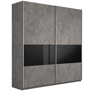 Шкаф 2-створчатый Широкий Прайм (ДСП / Черное стекло) 2200x570x2300, Бетон в Липецке
