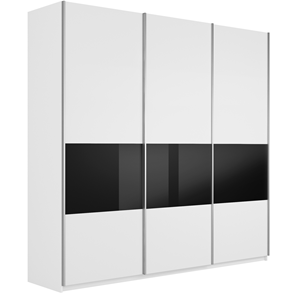 Шкаф 3-х дверный Широкий Прайм (ДСП / Черное стекло) 2400x570x2300, Белый снег в Липецке