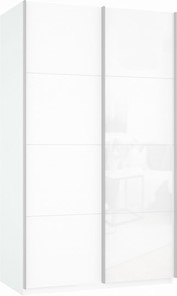 Шкаф 2-х створчатый Прайм (ДСП/Белое стекло) 1400x570x2300, белый снег в Липецке