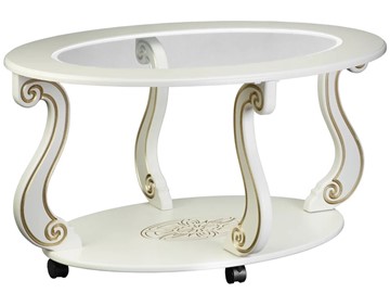 Стеклянный столик Овация-С, на колесах, слоновая кость-золото в Липецке