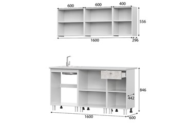 Гарнитур кухонный КГ-1 1600, белый/белый/цемент светлый/антарес в Липецке - предосмотр 2