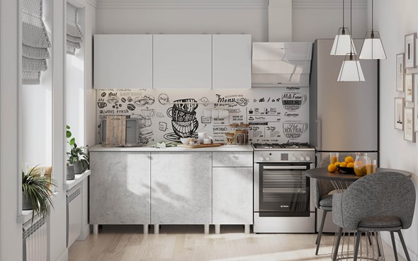 Гарнитур кухонный КГ-1 1600, белый/белый/цемент светлый/антарес в Липецке - изображение