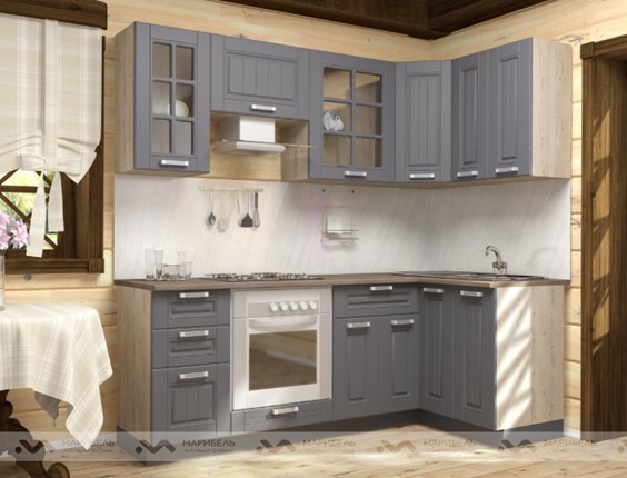 Модульная кухня Прованс 2200х1200, цвет Черный ясень/Дуб баррик в Липецке - изображение