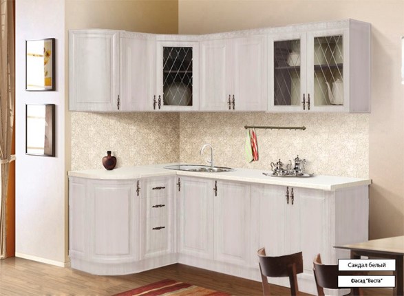 Кухня угловая Веста 1330х2200, цвет Сандал белый в Липецке - изображение