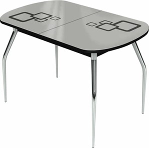 Кухонный раскладной стол Ривьера мини хром №5, Рисунок квадро (стекло белое/черный/черный) в Липецке
