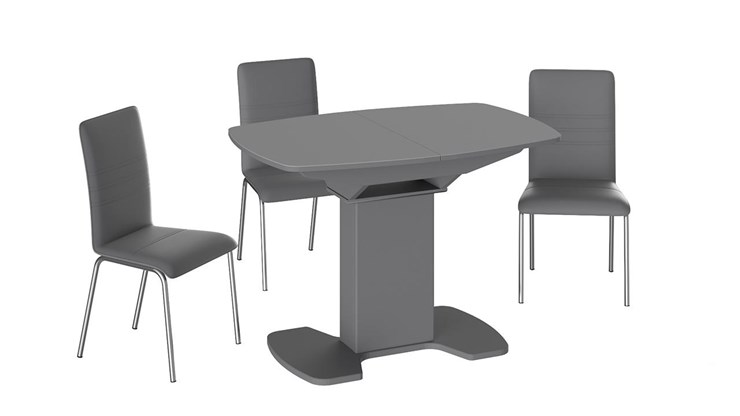 Кухонный стол раскладной Портофино (СМ(ТД)-105.01.11(1)), цвет Серое/Стекло серое матовое LUX в Липецке - изображение 2