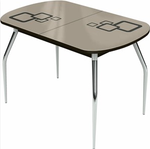 Обеденный раздвижной стол Ривьера исп.1 хром №5, Рисунок квадро (стекло молочное/коричневый/венге) в Липецке