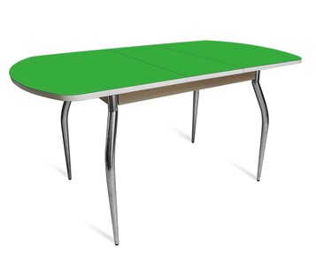 Кухонный раскладной стол ПГ-07 СТ2, дуб молочный/зеленое стекло/35 хром гнутые металл в Липецке