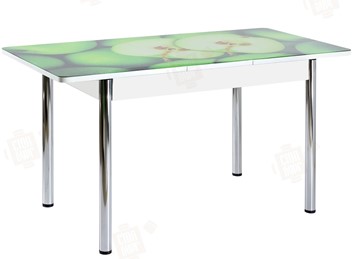 Кухонный раскладной стол Айсберг-02 СТФ, белое лдсп/зеленые яблоки/ноги хром прямые в Липецке