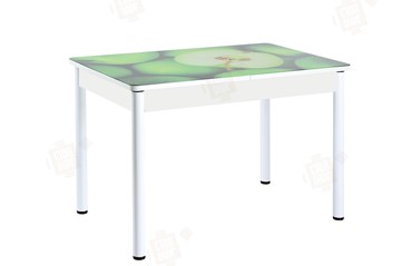 Кухонный раздвижной стол Айсберг-02 СТФ, белое лдсп/зеленые яблоки/ноги крашеные в Липецке