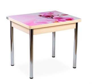 Кухонный пристенный стол СПА-02 СТФ, молочный дуб/фотопечать орхидея/опоры хром в Липецке