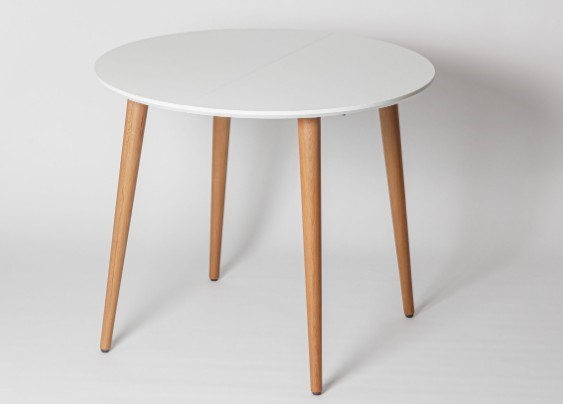 Кухонный стол круглый Белая Эмаль д. 100 см МДФ ножки светлый орех в Липецке - изображение