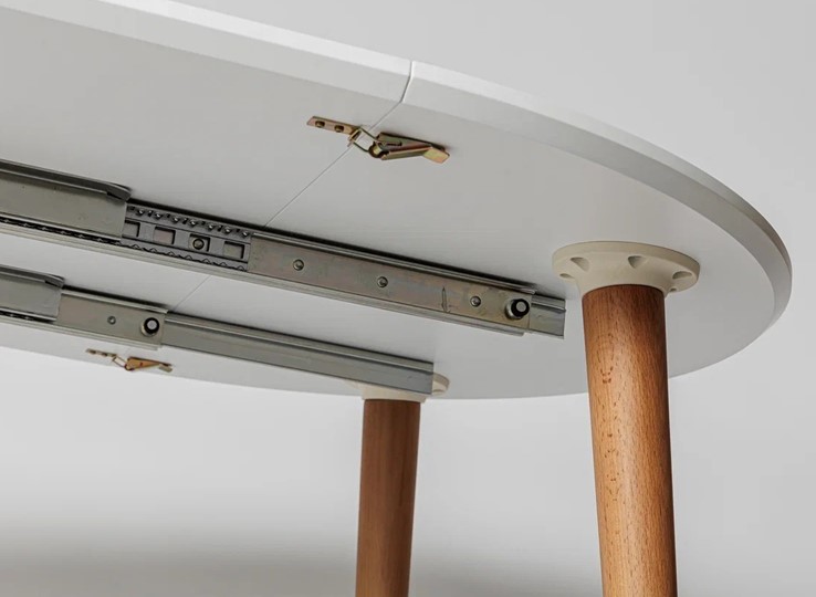 Кухонный стол круглый Белая Эмаль д. 90 см МДФ ножки светлый орех в Липецке - изображение 14