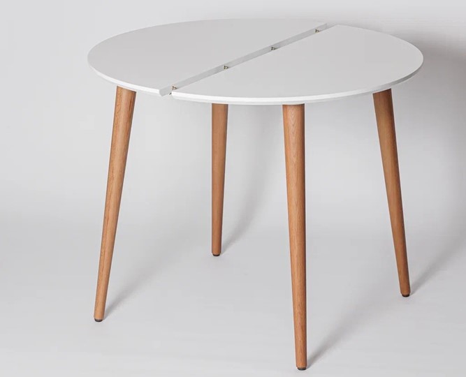 Кухонный стол круглый Белая Эмаль д. 100 см МДФ ножки светлый орех в Липецке - изображение 17