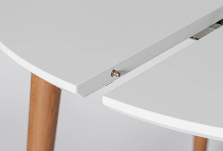 Кухонный стол круглый Белая Эмаль д. 100 см МДФ ножки светлый орех в Липецке - изображение 4