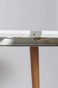 Кухонный стол круглый Белая Эмаль д. 90 см МДФ ножки светлый орех в Липецке - предосмотр 6