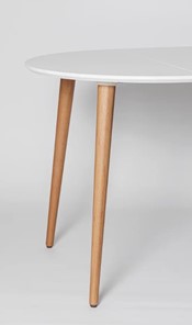Кухонный стол круглый Белая Эмаль д. 100 см МДФ ножки светлый орех в Липецке - предосмотр 11