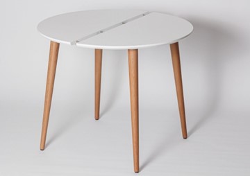 Кухонный стол круглый Белая Эмаль д. 90 см МДФ ножки светлый орех в Липецке - предосмотр 1