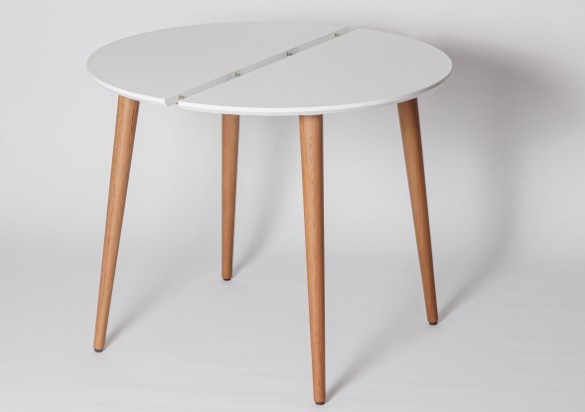 Кухонный стол круглый Белая Эмаль д. 90 см МДФ ножки светлый орех в Липецке - изображение 1