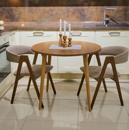 Кухонный раздвижной круглый стол Шпон Ореха д. 90 см ЛДСП светлый орех в Липецке - изображение 2