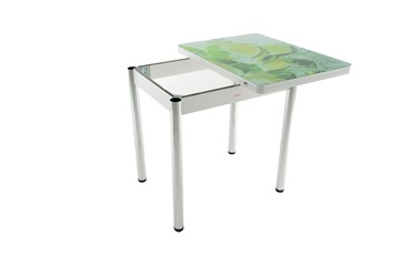 Кухонный стол раздвижной Бари хром №6 (стекло молочное/дуб выбеленный) в Липецке - предосмотр 2