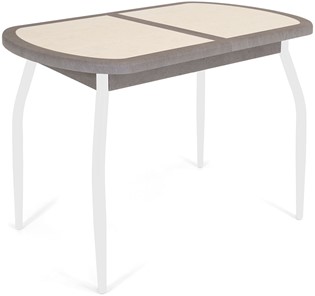 Кухонный стол раздвижной Будапешт-1 ПЛ (ноги белые, плитка бежевая/серый камень) в Липецке