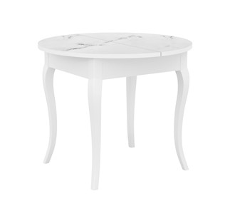 Обеденный раздвижной стол Dikline MR100 Белый/стекло белое мрамор сатин/ножки MC белые в Липецке