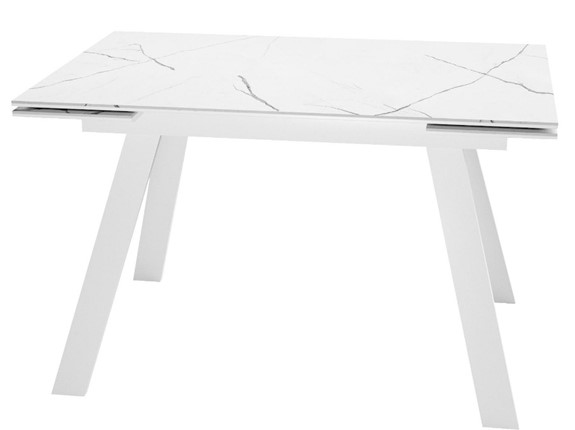 Кухонный раскладной стол DikLine SKM140 Керамика Белый мрамор/подстолье белое/опоры белые (2 уп.) в Липецке - изображение