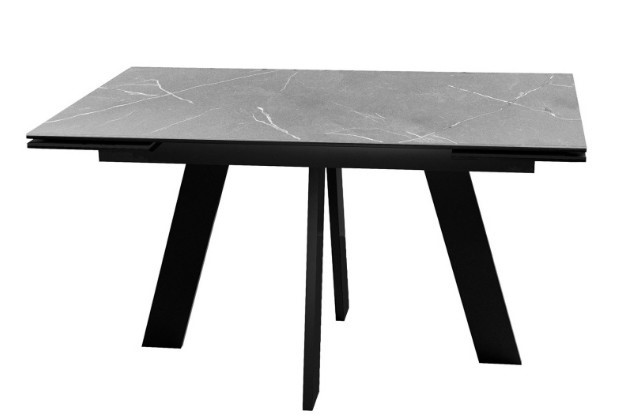 Кухонный стол раздвижной DikLine SKM140 Керамика серый мрамор/подстолье черное/опоры черные (2 уп.) в Липецке - изображение 1