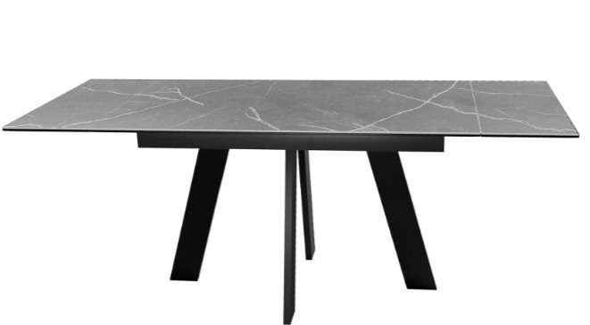 Кухонный стол раздвижной DikLine SKM140 Керамика серый мрамор/подстолье черное/опоры черные (2 уп.) в Липецке - изображение 2