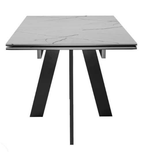 Кухонный стол раздвижной DikLine SKM140 Керамика серый мрамор/подстолье черное/опоры черные (2 уп.) в Липецке - изображение 5