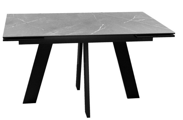 Кухонный стол раздвижной DikLine SKM140 Керамика серый мрамор/подстолье черное/опоры черные (2 уп.) в Липецке - изображение