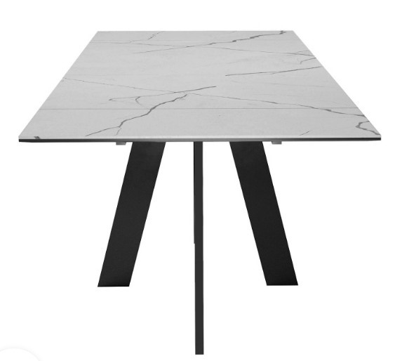 Кухонный стол раздвижной DikLine SKM140 Керамика серый мрамор/подстолье черное/опоры черные (2 уп.) в Липецке - изображение 6
