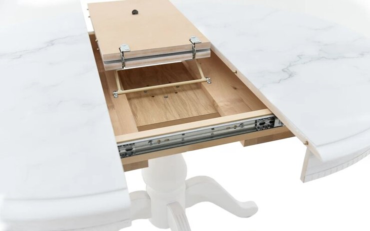 Кухонный раскладной стол Фабрицио-1 Glass, Круг 1000, фотопечать (Мрамор 11) в Липецке - изображение 4