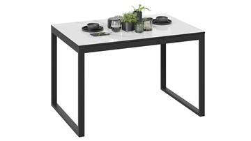 Кухонный раздвижной стол Маркус Тип 1 (Черный муар, Стекло белый мрамор) в Липецке