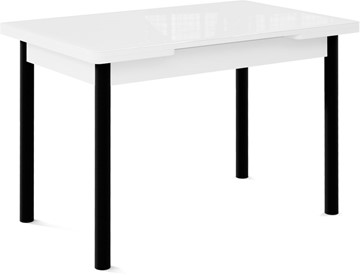 Стол раздвижной Милан-1 EVO, ноги металлические черные, стекло белое/серый в Липецке