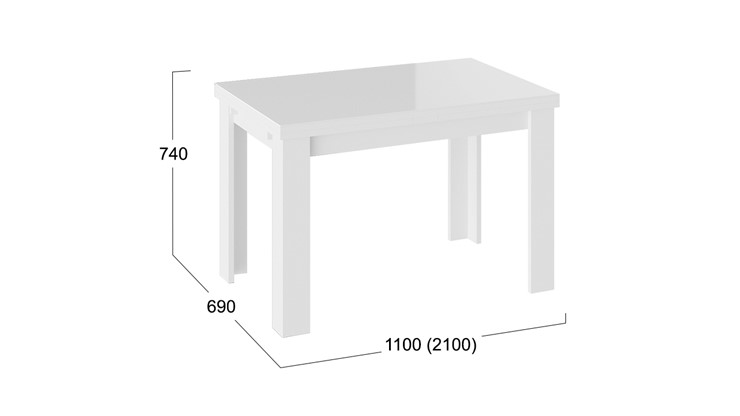 Обеденный раздвижной стол Норман тип 1, цвет Белый/Стекло белый глянец в Липецке - изображение 2
