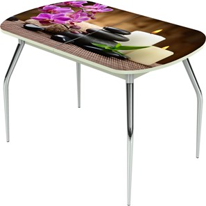 Кухонный стол раскладной Ривьера исп.2 ноги метал. крашеные №24 Фотопечать (Цветы №18) в Липецке