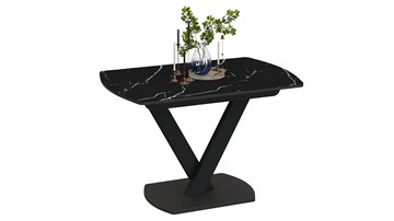 Раздвижной стол Салерно тип 1 (Черный муар/Стекло черный мрамор) в Липецке