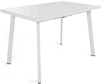 Кухонный стол раздвижной Сальвадор-1G (ноги белые, стекло cristal/белый цемент) в Липецке - предосмотр