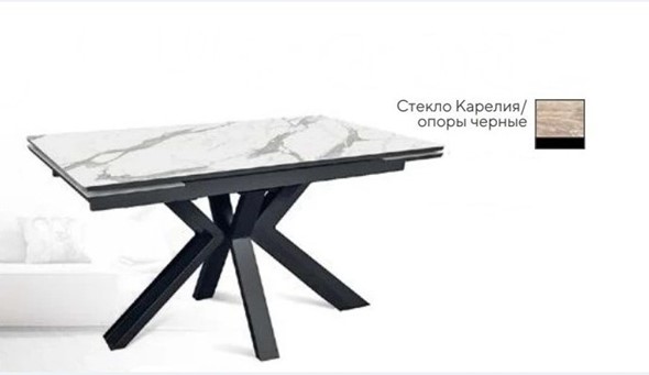 Кухонный раздвижной стол SFE 140, керамика карелия мрамор/ножки черные в Липецке - изображение