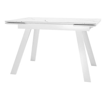 Кухонный раздвижной стол SKL 140, керамика белый мрамор/подстолье белое/ножки белые в Липецке - предосмотр 1