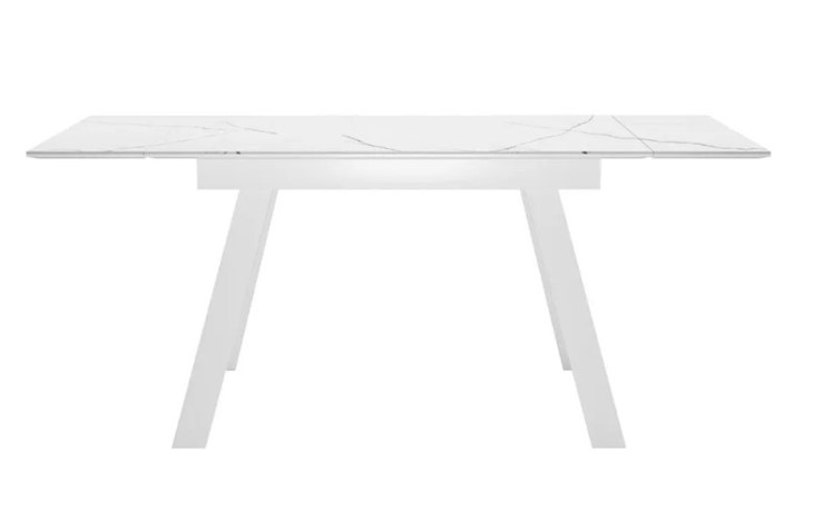 Кухонный раздвижной стол SKL 140, керамика белый мрамор/подстолье белое/ножки белые в Липецке - изображение 2
